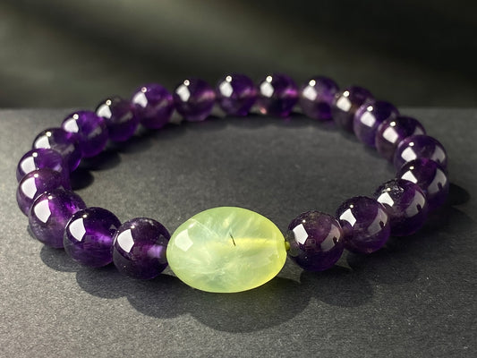 8mm Genuine Amethyst prehnite beads stretch bracelets for Her