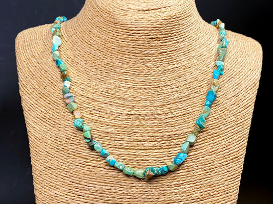 Handmade natural turquoise nuggets beads necklace, gift for her