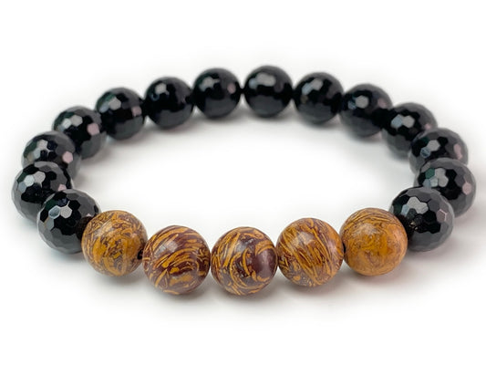10mm Elephant skin stone and black onyx faceted beads stretch bracelets
