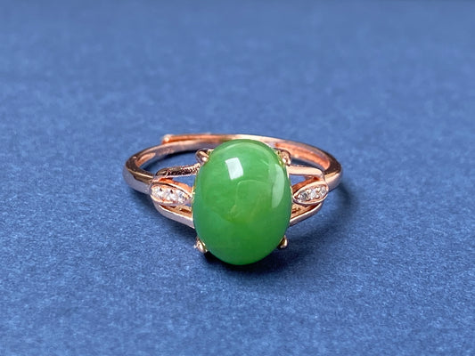 925 sterling silver rings with oval Natural green jade cabochon