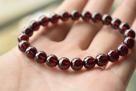 7" Wine Red garnet 8mm round beads handmade bracelet